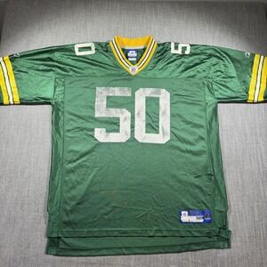 Green Bay Packers Jersey Mens 2XL Green NFL Football AJ Hawk 50 Reebok